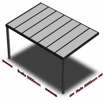 Preview: Überdachung mit VSG 8,76 mm matt, 5 x 3 m